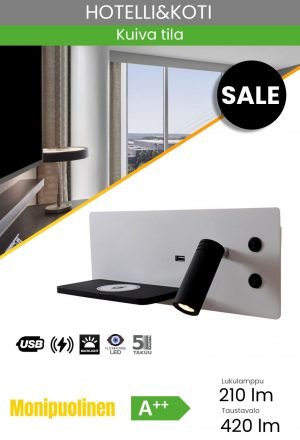 Monipuolinen seinävalaisin, langaton latausalusta, USB 3 W + 7 W 3000 K